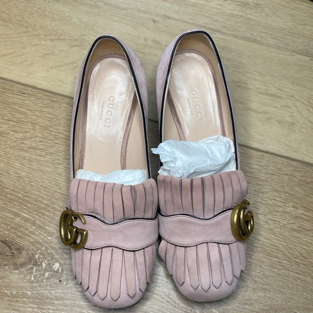 Gucci Suede Kid Scamosciato shoes 35 (5) GG logo crystal pink with box - Picture 2 of 8